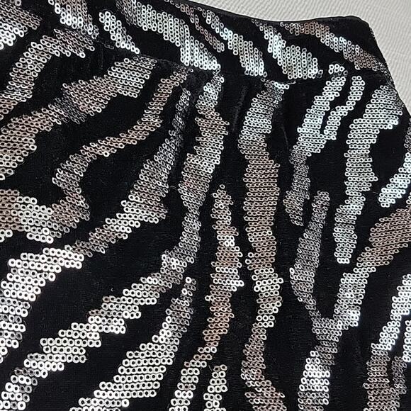 Milly Minis Animal Print Zebra Stripes Silver Sequins Black Velvet Mini Skirt 8 - Picture 2 of 13